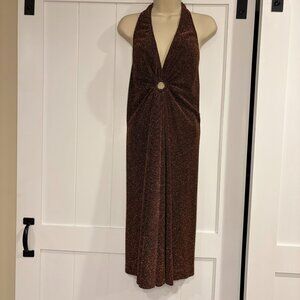 Moda International midi length halter dress, copper/bronze/pumpkin, size 8